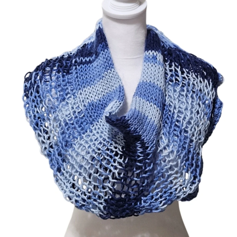 Hand Crafted 12-way scarf Crochet Blue Handmade winter accessory hand knit Ombrè
